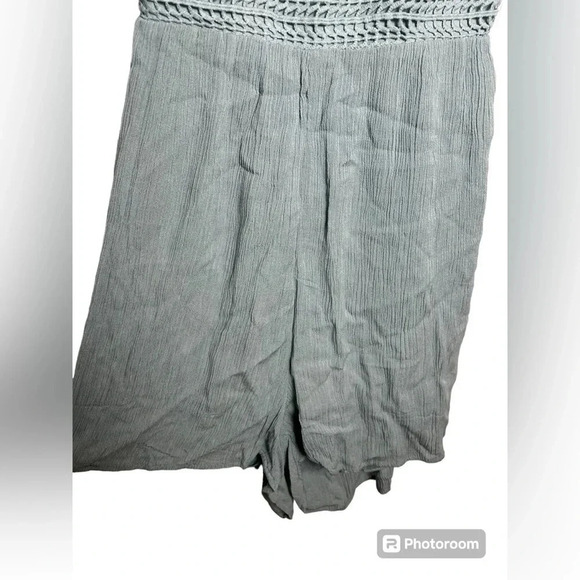 Ocean Drive Boho Romper Green Spaghetti Strap Back Tie Crochet Lace Top Size M - Picture 2 of 6